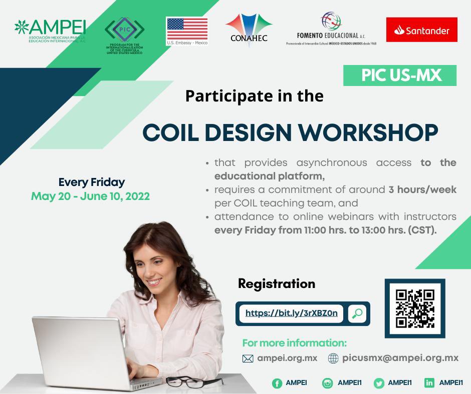 AMPEI1's tweet photo. 📣📣 Faltan pocos días para iniciar el Coil Design Workshop, registrate y forma parte de esta gran red de docentes comprometidos con la internacionalización de la educación superior. Te esperamos

Regístrate aquí:

🔗https://t.co/q0wYbkOEKi https://t.co/iL5M9dCJao