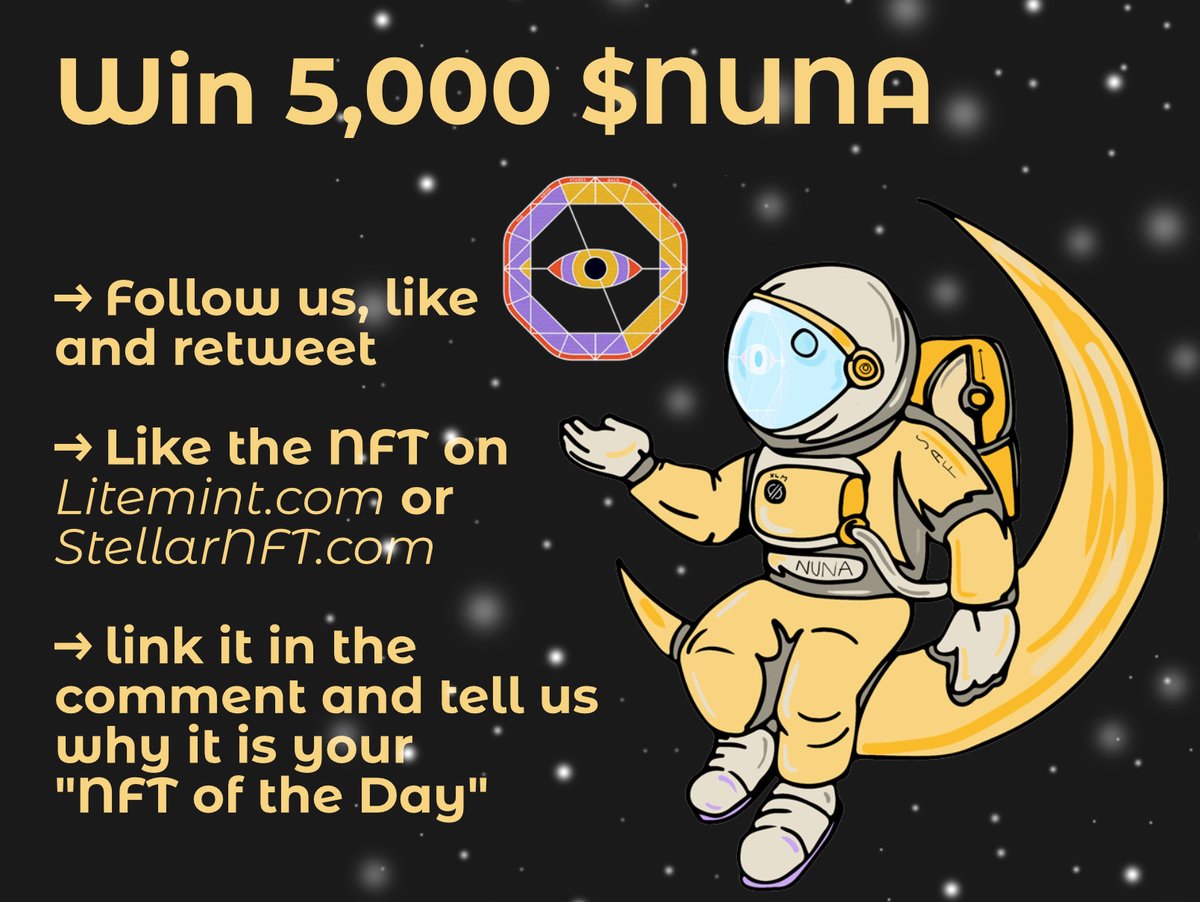 nuna_network's tweet photo. #Stellarfamily, join us for round 31 of our "#NFT of the day" #Giveaway and enter our #5kNUNANFT ! $NUNA
#StellarProjects #litemint @artbydixon @ReachROCKIN @samconnerone https://t.co/RDQDorVZrL