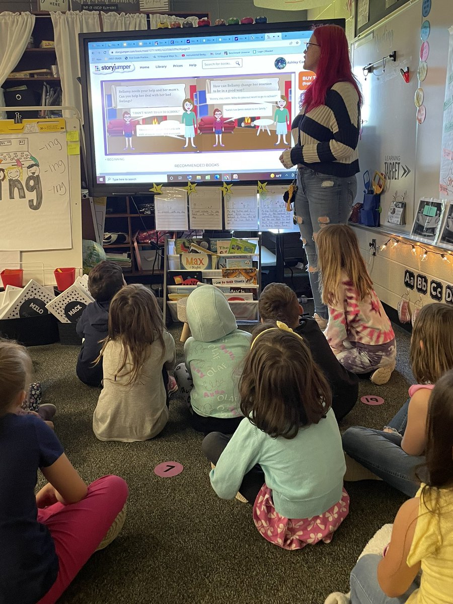 GrayMetcalf's tweet photo. I am so impressed with our Washington county family! David Crocket high schools creative writing class wrote children’s books and read them to our JES kiddos today. #family #bestcountyonthePLANET @JES_tigers  @WCDE_TN https://t.co/j0AIgUHJQo