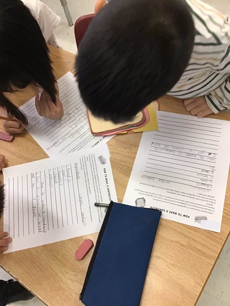 room_205's tweet photo. Lots of giggles as we gave instructions to Ms Z for #HowTo put on a T-shirt, then we wrote our procedures to make a sandwich in our small groups #ProcedureWriting #RealLifeWriting @LC2_TDSB https://t.co/sleHLe9jYL