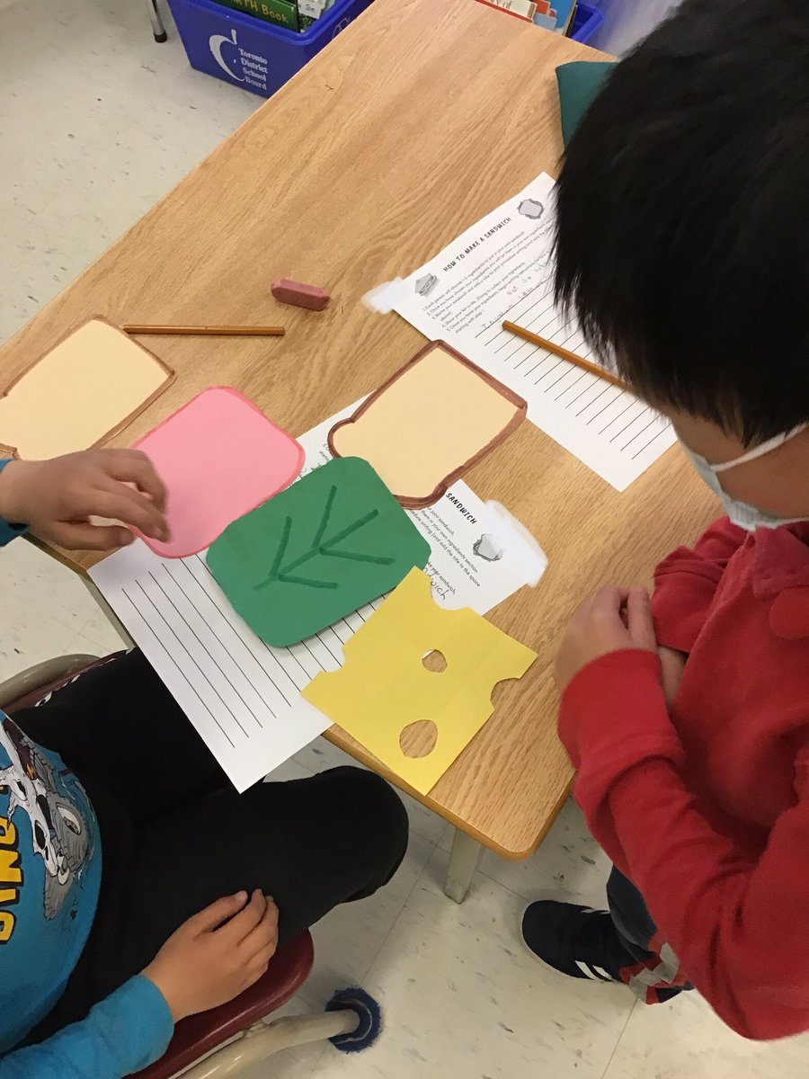 room_205's tweet photo. Lots of giggles as we gave instructions to Ms Z for #HowTo put on a T-shirt, then we wrote our procedures to make a sandwich in our small groups #ProcedureWriting #RealLifeWriting @LC2_TDSB https://t.co/sleHLe9jYL