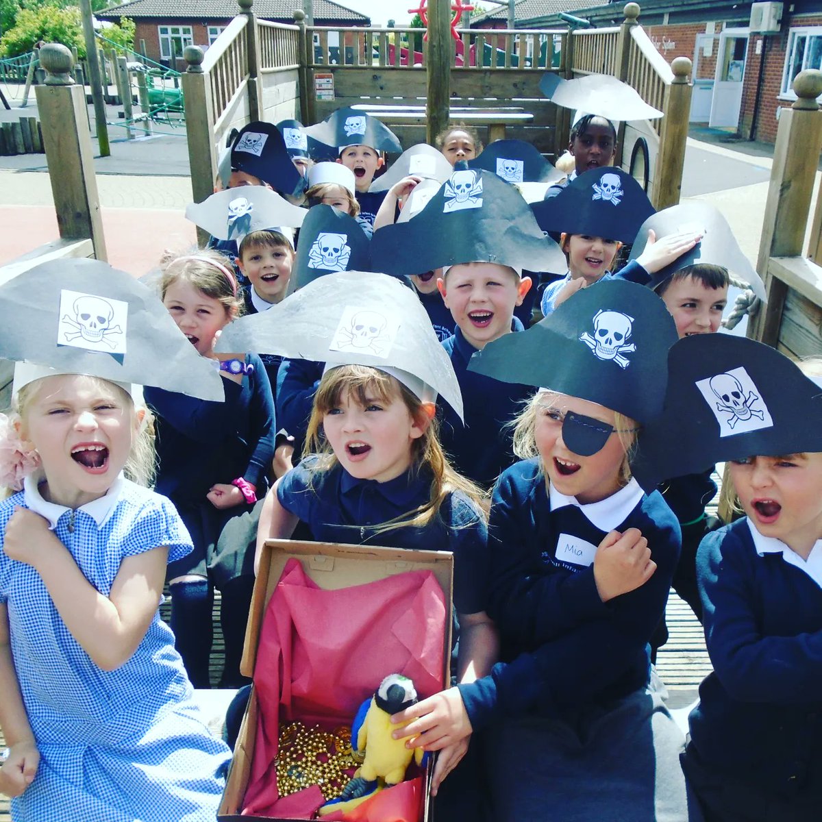 crosshallinfant's tweet photo. In Reception, we enjoyed a surprise visit from some cheeky pirates! The children were asked to look after some treasure but while they were outside the pirates took it all! The children worked together as a team to answer the clues and found the missing treasure! #EYFS #teamwork https://t.co/zMOMYPezun