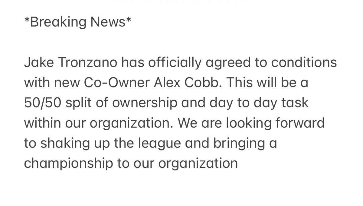 TheLeagueFHS's tweet photo. BREAKING: A memo released by manager @JakeTronzano of Team JTronzano has announced the addition of @AlexCobbo as a member of his management group. After a one-year hiatus, Cobb is officially back in the league. https://t.co/SSErJIpBhn