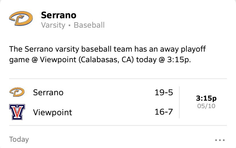SerranoBaseball's tweet photo. Round 2 of playoffs today !! Serrano baseball travels to play Viewpoint HS. Let’s go D-backs 💙💛🐍⚾️ https://t.co/fSzHgQtYTB