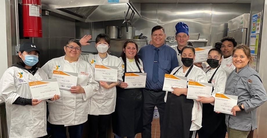 NECATBoston's tweet photo. Congratulations to our NECAT students for acquiring their ServSafe certification today! Great job! A huge thank you to #mapoli for funding @NECATboston in the past. Please keep it going. You are making a difference and creating a workforce. #bospoli https://t.co/wsH0Qi6YSk