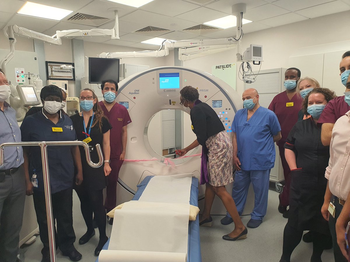 ShereenNimmo's tweet photo. Opening our new state of the art CT scanner a @NorthMidNHS today. Providing 7 days a week access to very high quality images that can be done in fewer sections.  Thanks @nosuji01 for cutting the "ribbon"! @Dhruv_Rastogi @barbarakuypers @SholaAdegoroye https://t.co/ksEKeuqKD4