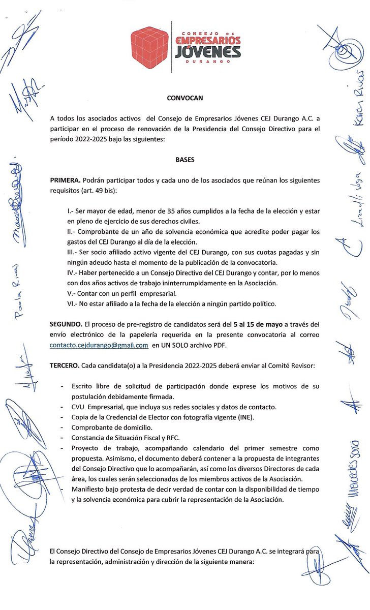 CEJDurango's tweet photo. En atención a lo que marcan nuestros estatutos:
CONVOCAMOS
A todos los asociad@s activos del #CEJDurango a participar en el proceso de renovación de la Presidencia del Consejo Directivo para el período 2022-2025 bajo las siguientes BASES 👇 https://t.co/We0w5XeuGP