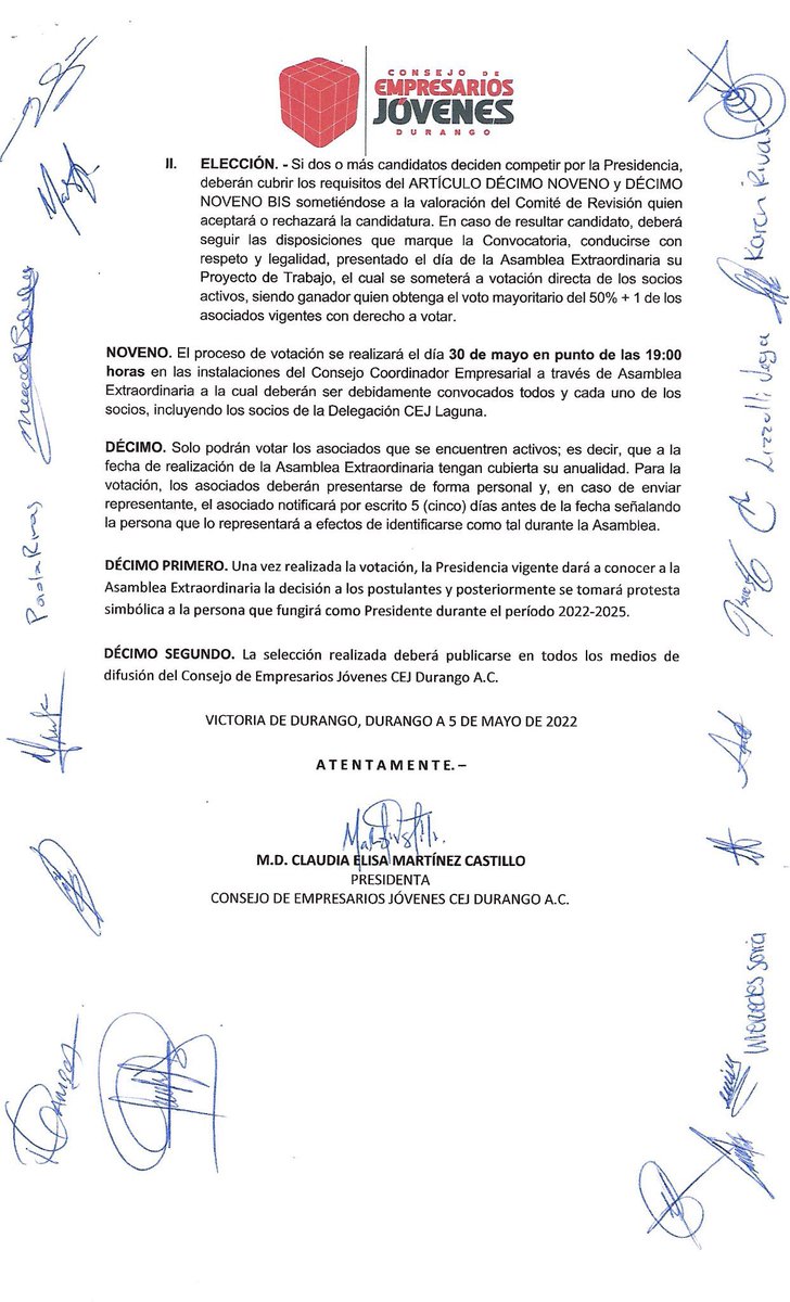 CEJDurango's tweet photo. En atención a lo que marcan nuestros estatutos:
CONVOCAMOS
A todos los asociad@s activos del #CEJDurango a participar en el proceso de renovación de la Presidencia del Consejo Directivo para el período 2022-2025 bajo las siguientes BASES 👇 https://t.co/We0w5XeuGP