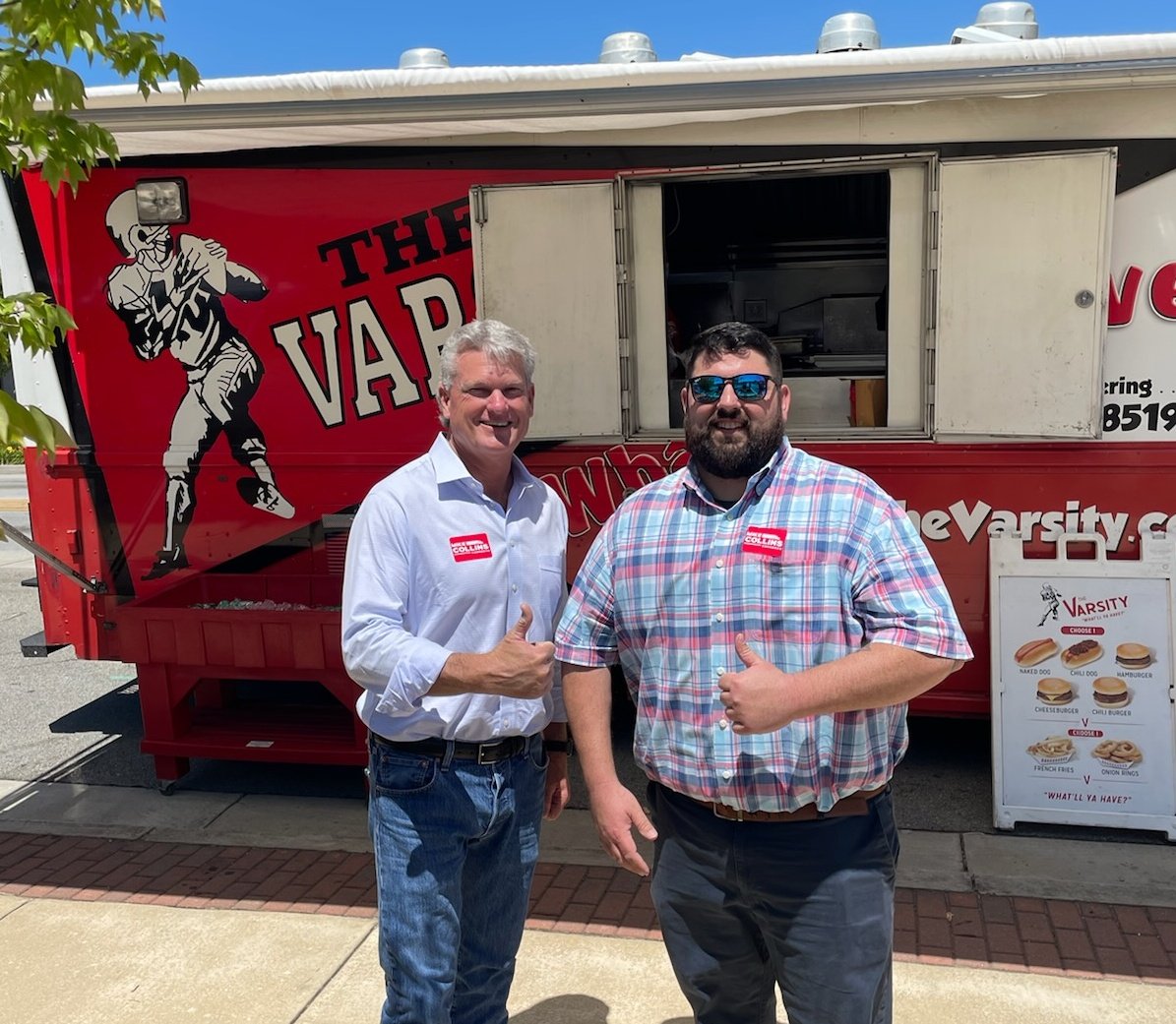 MikeCollinsGA's tweet photo. Y'all I'm out here working the streets like Nancy Pelosi works a liquor bottle. 

Team Overhaul will not be outworked. Big thanks to @MattRichardsGA for hosting us for lunch in Barrow County in between knocking doors! #gapol #GA10 https://t.co/WkE1yxTnVL