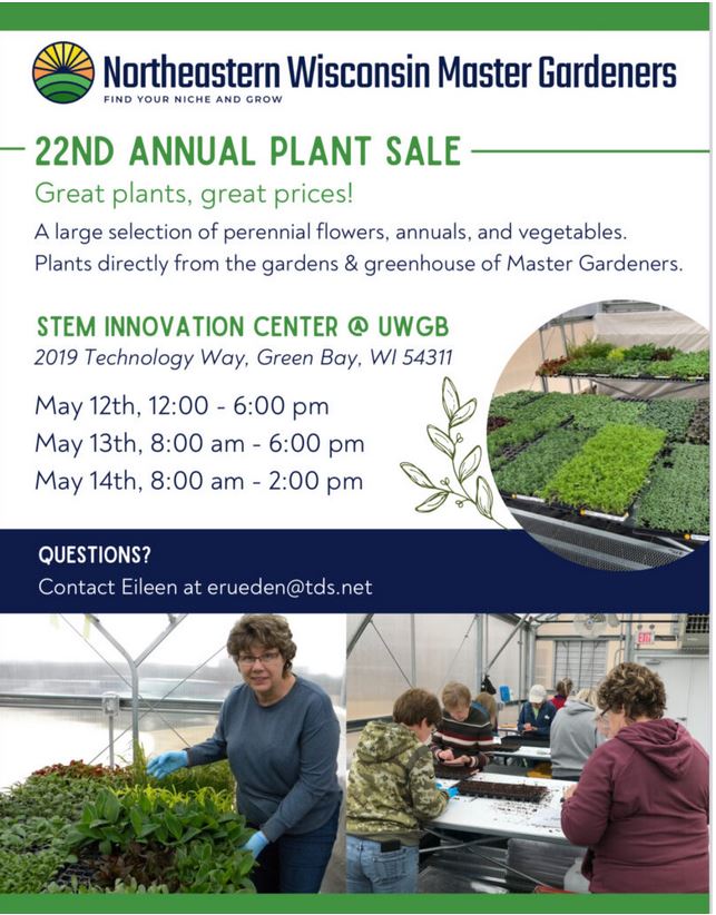 BrownWIExec's tweet photo. Mark your calendars for the N.E.W. Master Gardeners' 22nd Annual Plant Sale! Come to the STEM Innovation Center on UWGB's campus to check out a wide selection of #perennials, #annuals, and #vegetables. 
https://t.co/nZRO3GJrfZ
https://t.co/1eKfIJPJdH https://t.co/1OKw7pDxm4