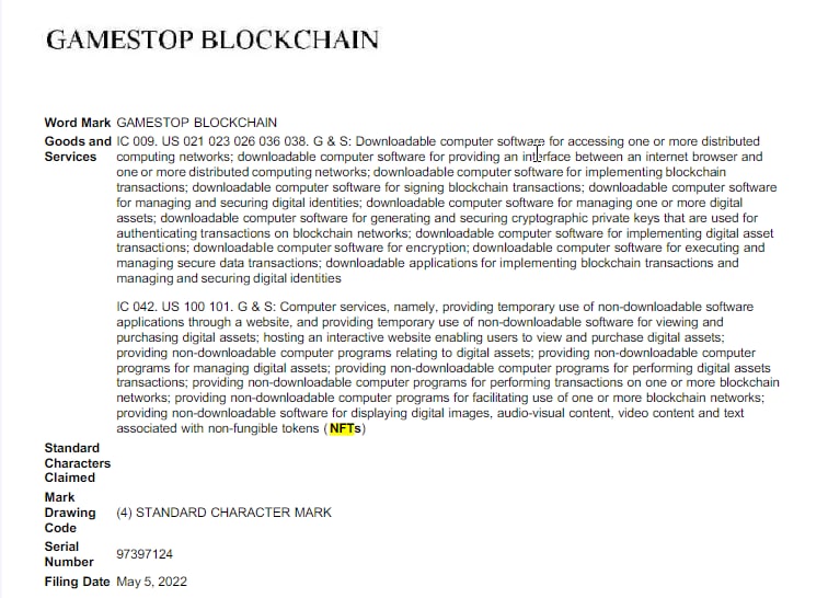 ryuzaki1r's tweet photo. #GameStop , #NFT 'lerle ilgili İçeriklerin Gösterileceği " #GameStopBlockchain " için Ticari Marka Başvurusunda Bulundu.

@EneftiA Takip Et

#Metaverse #luna https://t.co/JP472a2mKk