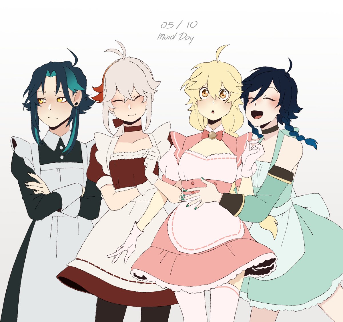 CoffeeFoxArt's tweet photo. it's Maid day and 4NEMO has decided to pose in his lovely maid outfits! 🎉

-oh, private services? : https://t.co/wtfH74Jgf4 https://t.co/DYBYvr5g6x