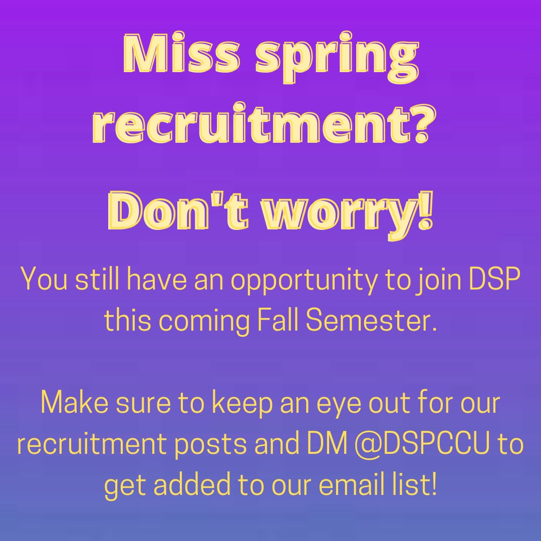 If you missed Spring recruitment don't worry! This coming fall our chapter will be recruiting again so be sure to keep an eye out for information regarding the events and DM us to get added to our email list!

#ccu #coastalCarolina #CoastalCarolinaUniversity #dsp #deltasigmapi