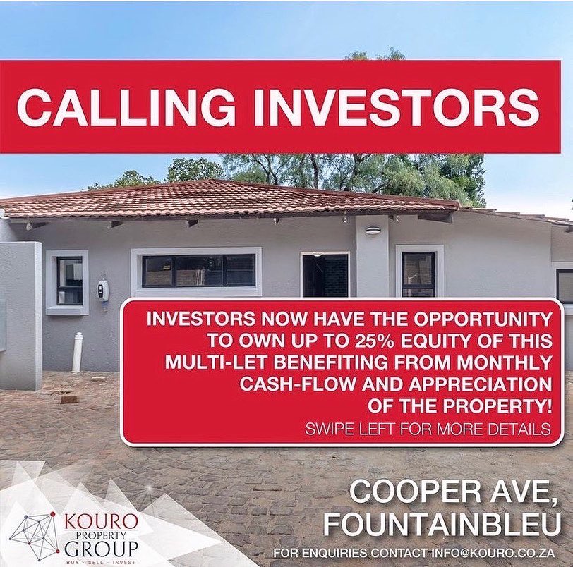 KouroProperty's tweet photo. Cโmonโฆ Get in on BOTH of these amazing opportunities ๐
Calling all investors that want to get involved in owning up to 25% equity on our both our Cooper Multilet and our Robindale multilet ๐พโน๏ธ
Interested?
Contact us on info@kouro.co.za
#equity #suretyownership #multilet https://t.co/VgBqgrfBpw