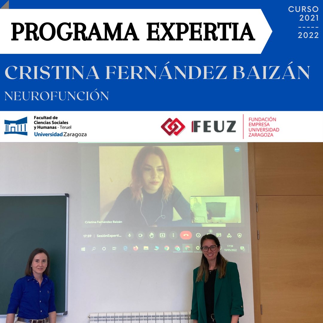 fcsh_teruel's tweet photo. 🖥 Hoy hemos tenido en la @fcsh_teruel otra sesión del #ProgramaExpertia de la @unizar financiado por la @feuzgz . Hemos contado con Cristina Fernández Baizán, de @neurofuncion en una videoconferencia con los estudiantes del Máster en Psicología General Sanitaria. https://t.co/WOiSyceTjf