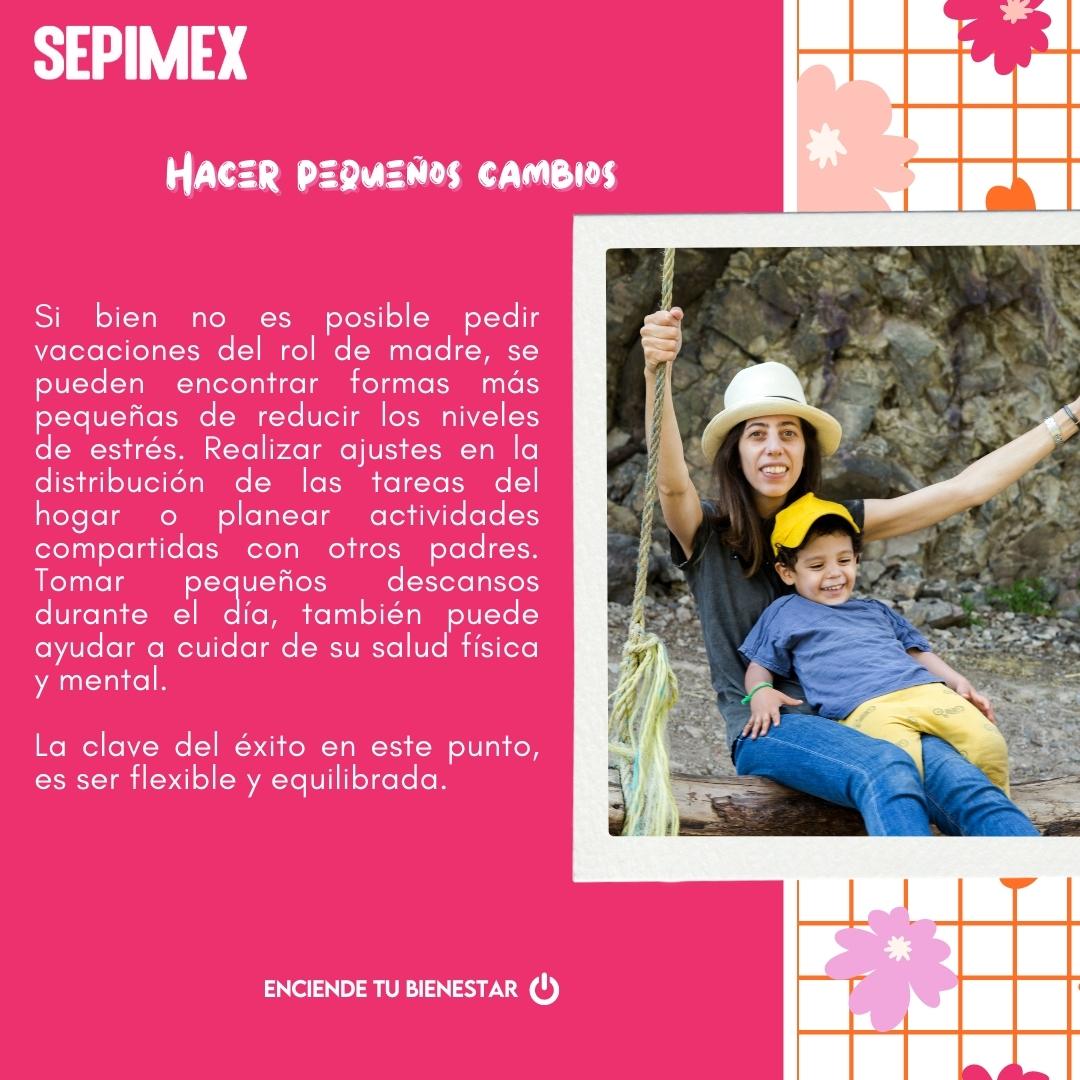 SEPIMEX's tweet photo. Cuando las mamás practican el autocuidado mejoran la relación con sus hijos. Conoce más sobre cómo evitar el agotamiento parental y de cómo cuidar tu salud mental siendo mamá. https://t.co/vpeW0wiCCh