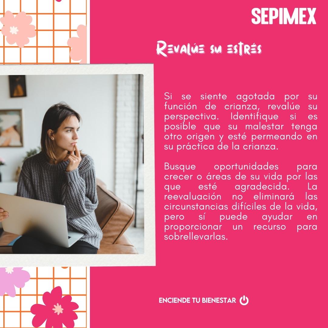 SEPIMEX's tweet photo. Cuando las mamás practican el autocuidado mejoran la relación con sus hijos. Conoce más sobre cómo evitar el agotamiento parental y de cómo cuidar tu salud mental siendo mamá. https://t.co/vpeW0wiCCh