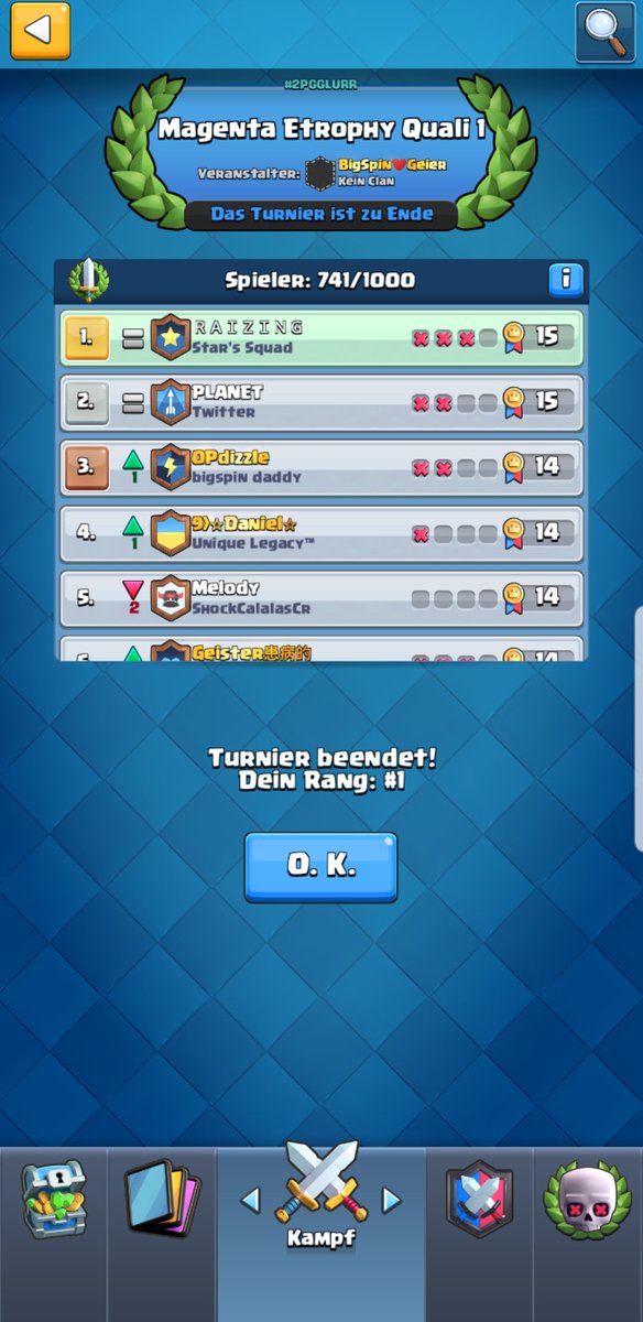 Leider im bo3 ausgeschieden, aber immerhin erster im Qualiturnier geworden :)