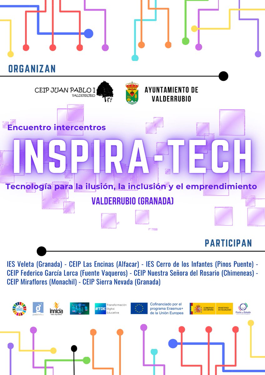 Valderrubio_Edu's tweet photo. 3, 2, 1🚀..Comienza la cuenta atrás para disfrutar del 1° Encuentro Intercentros INSPIRA-TECH #CentrosInspiraTech de Valderrubio. ¡Juntos somos mejores! @Valderrubio2014 @IESVeletaGR @ceip_amoalfacar @ceip_nevada @CeipChimeneas @EscuelaPBL @horda78 @josefr791 https://t.co/6sZYyKj5Ju