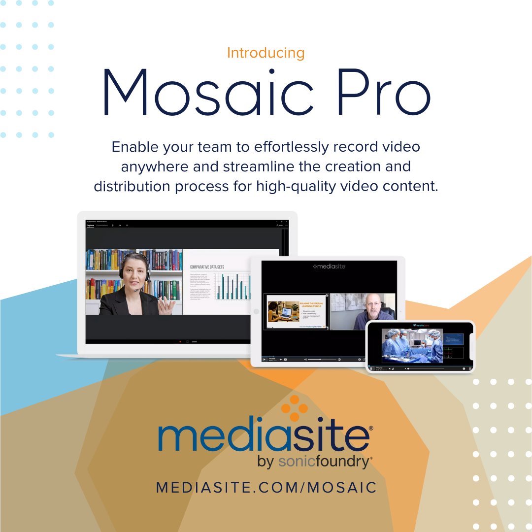 Mediasite's tweet image. Mosaic Pro is Mediasite’s newest and most user-friendly desktop recording app. Visit bit.ly/3ysrWV7 to learn more and upgrade to Mosaic Pro today.

#Mediasite #MosaicPro