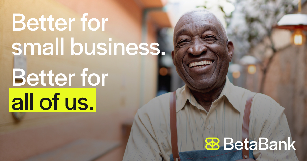 TheBetaBank's tweet photo. Better for small business. Better for all of us.
BetaBank.

Do you know a small business that will benefit from what we are building? Share this with them and tell them to sign up for updates at https://t.co/qiKkp9tbYN.

#smallbusiness
#SMBlending
#digitalbanking https://t.co/UPKUpiEUO3