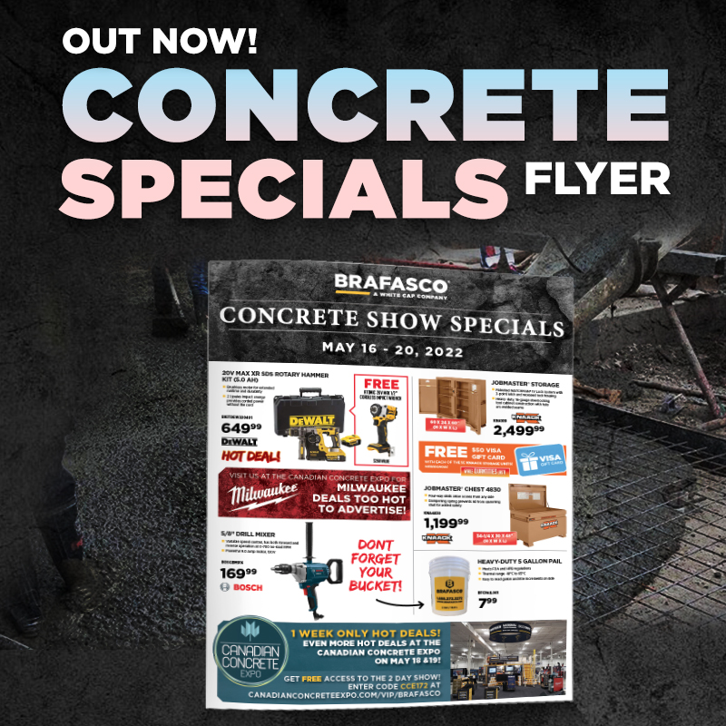 Brafasco's tweet photo. OUT NOW: Concrete Specials Flyer 

Take advantage of hot deals on concrete construction tools, equipment and supplies for May only. 

Want to Attend the Canadian Concrete Expo May 18th-19th? Register at https://t.co/X7SVuZsUvi and use VIP Pass Code CCE172. https://t.co/C6AIbkjvo0