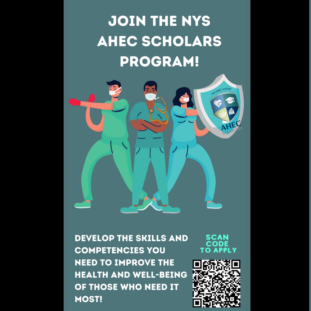 CHAHEC's tweet photo. There's still time to apply to be an AHEC Scholar and be part of an inter-professional team of students that work with a core group of patients to identify issues associated with social determinants of health!
@SUNY_Orange @SUNYDelhi @msmc_ny @NYS_AHEC https://t.co/6kbw7OW1eR