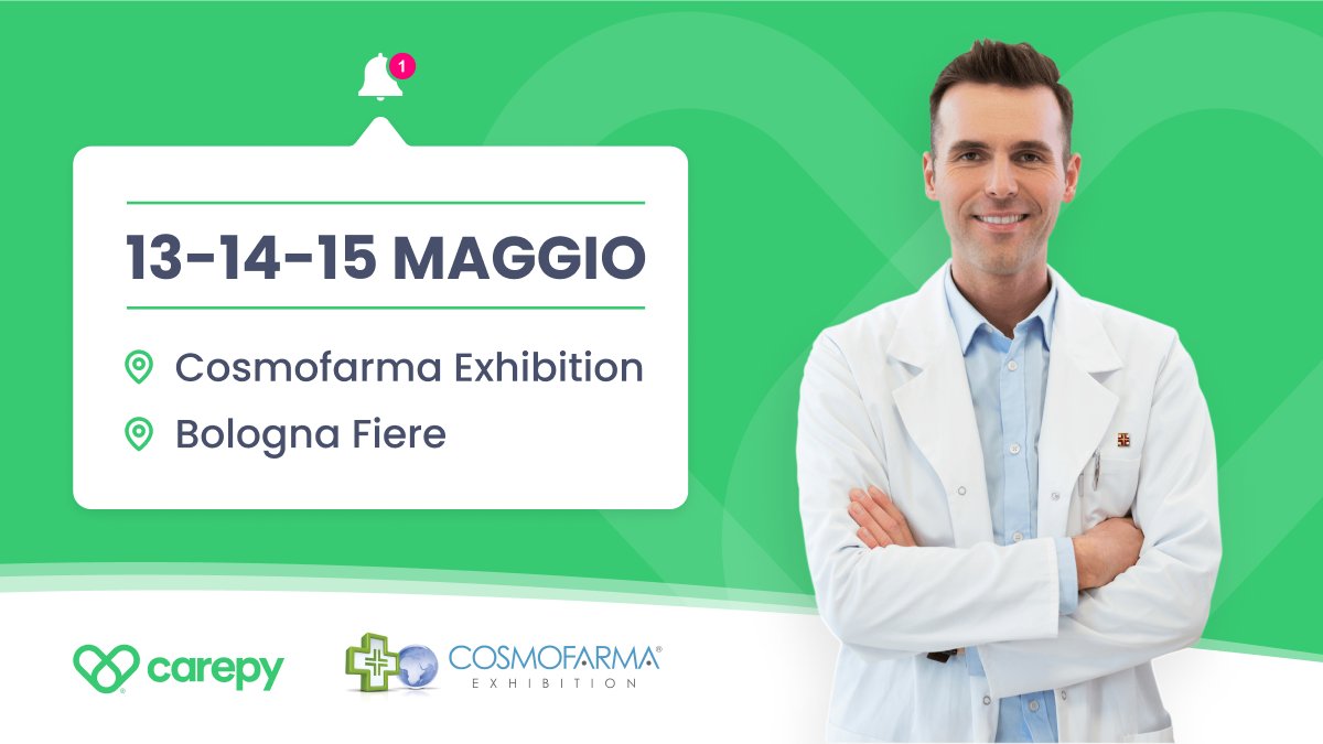 🥳 É ufficiale, saremo anche noi a <a href="/Cosmofarma/">CosmofarmaExhibition</a>! Contenti di essere tra le aziende innovatrici che fanno parte di #CosmofarmaDigital. Ci sarai anche tu?
Completa il modulo per fissare un appuntamento con noi 🤝🏻 calendly.com/carepysrl/cosm… 
Ci vediamo presto a Bologna 😊
