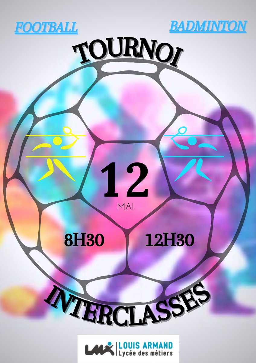 LArmandYERRES's tweet photo. Les #MentionComplémentaire #AG2S organisent un tournoi interclasses de #football et #badminton le jeudi 12 mai pour les classes de première de baccalauréat professionnel. Bonne chance à tous !🏆🎖@o_loferne @acversailles @alexis_cado11 https://t.co/Gqy0G0n6Y2