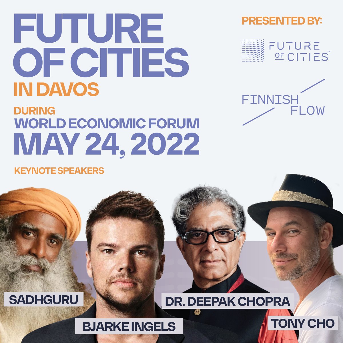 DeepakChopra's tweet photo. I'm pleased to share that I'll be a keynote speaker at the @FOCities in Davos event in Davos, Switzerland during the World Economic Forum on May 24th along with other incredible keynote speakers, such as Sadhguru, Bjarke Ingels & Tony Cho @chotimelive https://t.co/UyCqLBeq5P https://t.co/FKqv4fYWo6