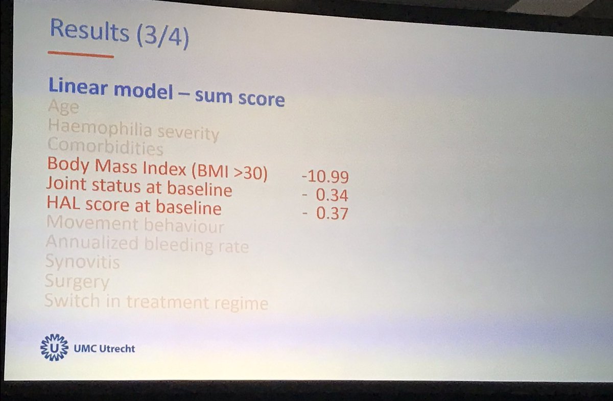 Follow-up of functional ability in persons with haemophilia: factors associated with deterioration with #physiotherapist Johan Blokzijl #WFHCongress2022 Interesting results 😳 1/3 declined even with prophylaxis, functional ability and BMI ? psychosocial impacts?<a href="/HCPA11/">HCPA</a>