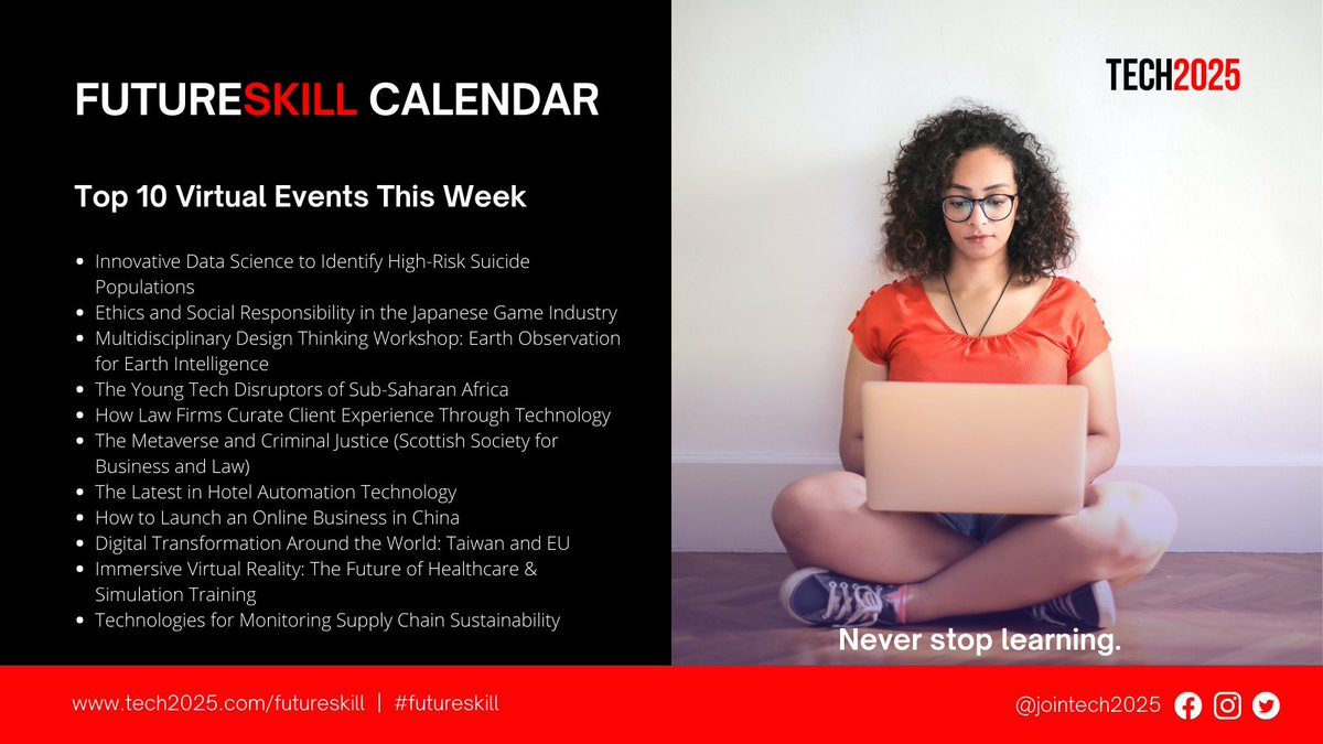 Here's our roundup of top 10 events to from our weekly Futureskill Calendar (which has over 100 events this week). View the full calendar: bit.ly/futureskillcal🚀🚀🚀 #events #futureskill #upskill