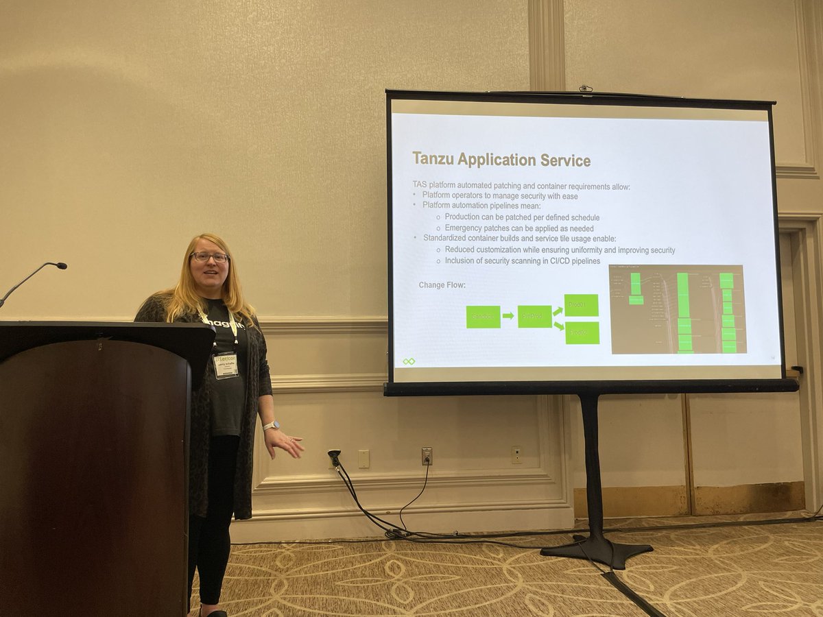techadvoguy's tweet photo. @mskerryschaffer of @OneMagnify presenting @tanzu TAS, TKG and TAP customer use case at @MyVMUG usercon in Charlotte, NC https://t.co/ppXCrCEKkc