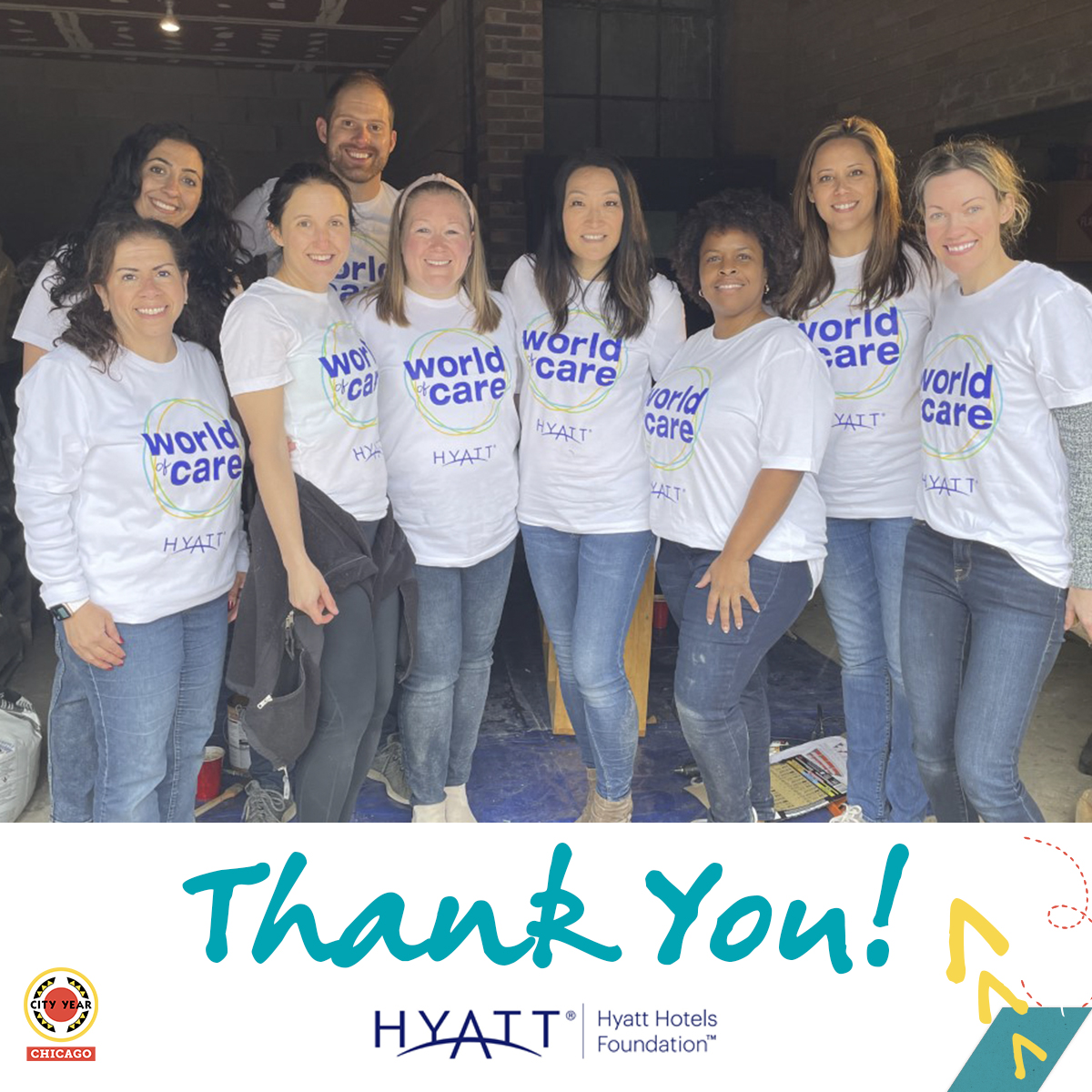 CityYearChicago's tweet photo. Thanks to our longstanding partner, @Hyatt Hotels Foundation for an impactful day of service at Chicago Academy HS! Proud to be a part of Hyatt's Global Month of Service. #CityYear #CYCHI https://t.co/KWerHZBdhG