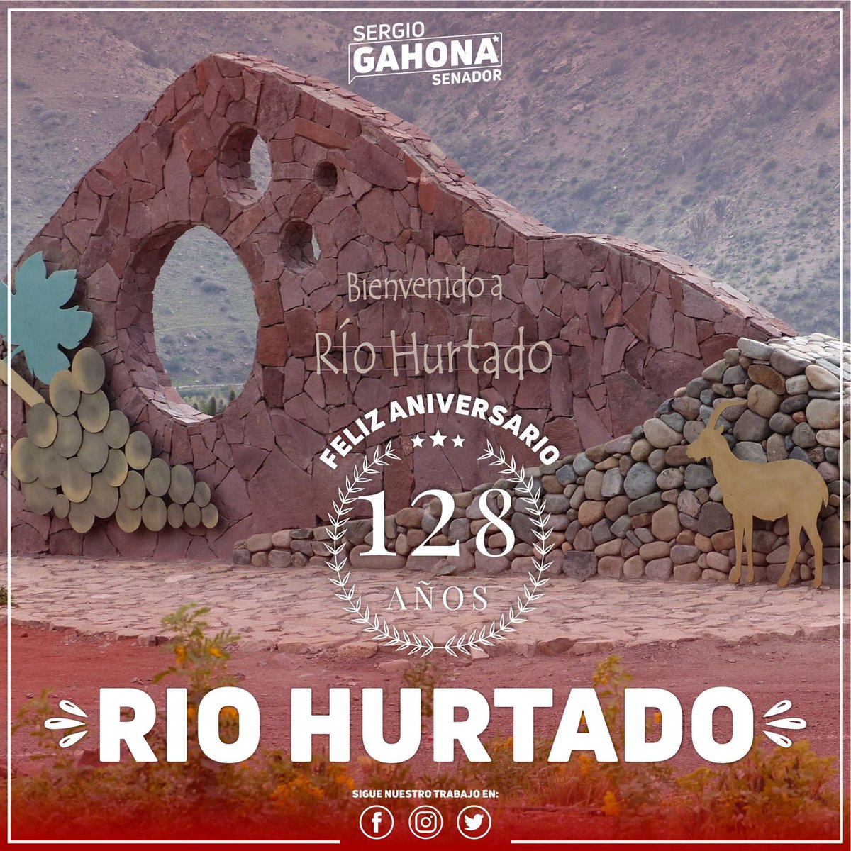 sergiogahona's tweet photo. Saludamos la comuna de #RioHurtado Tierra Mágica y Natural y felicitamos a todos sus vecinos y vecinas por su 128 aniversario. Río Hurtado tierra de agricultores y crianceros que día a día desarrollan su actividad en armonía con el turismo, la paleontología y la astronomía. https://t.co/Rj0B8DjvTy