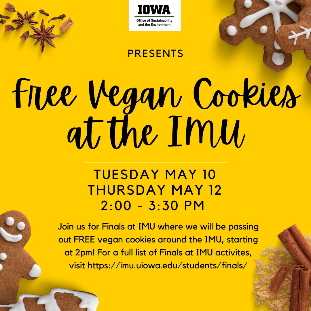 Need a break from studying? We're giving out free vegan cookies today and Thursday in the IMU starting at 2! See you there!