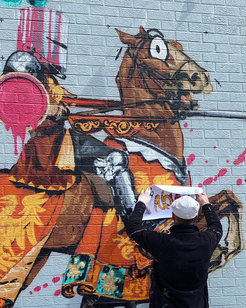 Irish artist <a href="/ADWart/">ADW art</a> at work on his large-scale multi-layered stencil mural in Belfast for the Hit The North street art festival, curated by <a href="/SeedheadArts/">Seedhead Arts</a>

#streetart #graffiti #HTN22 #VisitBelfast