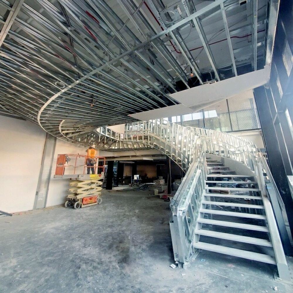 _STUD_IO_'s tweet photo. One of our most complex projects to date, this curved ceiling and staircase is almost complete!

#computationaldesign #computationalconstruction #construction #design #architecture #lightgaugesteel #steel #parametricarchitecture #parametricdesign #constructiondesign https://t.co/DW4tLjX1uw