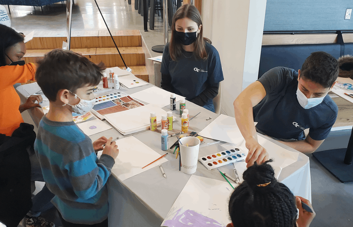 VIPatGaTech's tweet photo. For the 2022 @ATLSciFest, the STEMComm VIP team created an event called MindCraft about the science and math of crafting. Activities included origami, crocheting, hyperbolic planes, flower pressing, the chemistry of paints, lava lamps, and more! #VIPTeams #TeamShoutOutTuesday https://t.co/Fs6AMNfv3Q