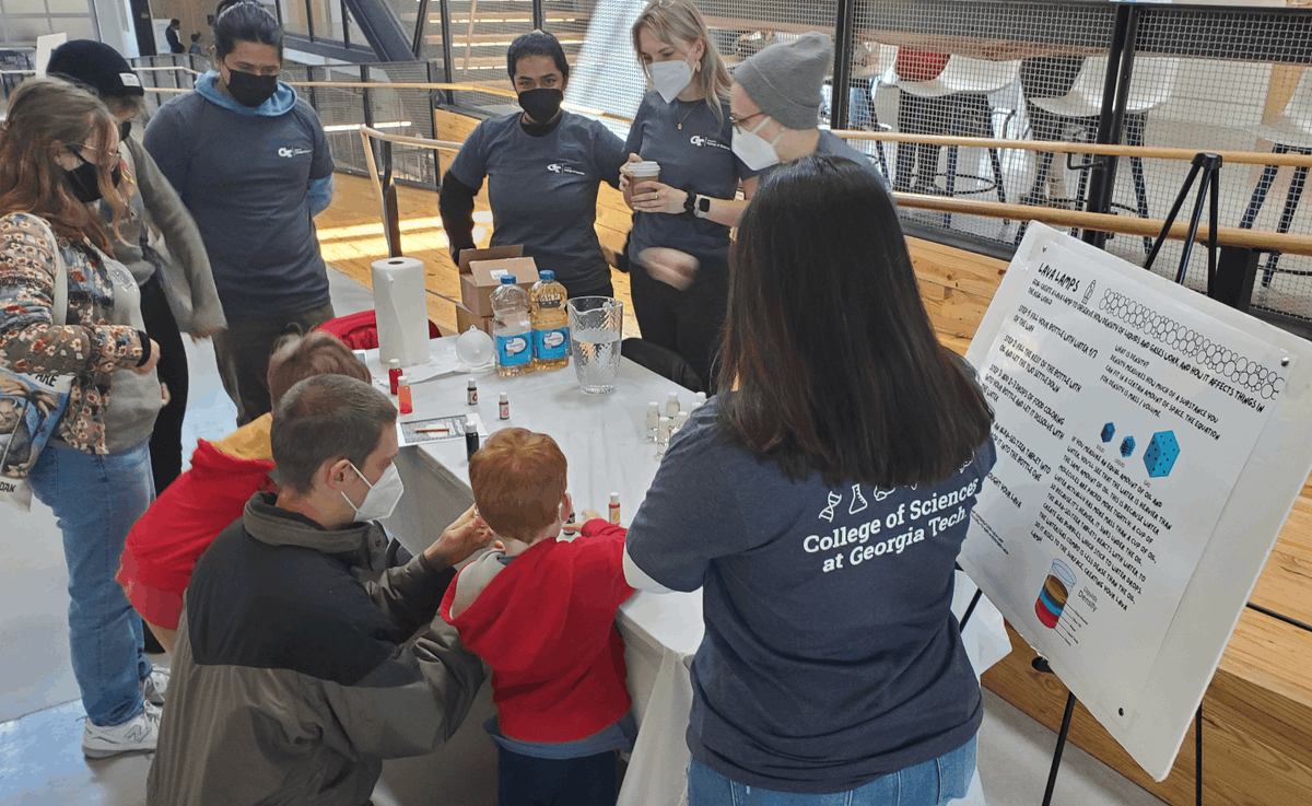 VIPatGaTech's tweet photo. For the 2022 @ATLSciFest, the STEMComm VIP team created an event called MindCraft about the science and math of crafting. Activities included origami, crocheting, hyperbolic planes, flower pressing, the chemistry of paints, lava lamps, and more! #VIPTeams #TeamShoutOutTuesday https://t.co/Fs6AMNfv3Q