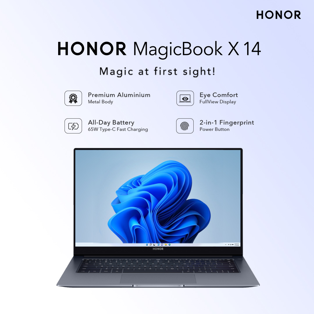 ExploreHONOR's tweet photo. Built with premium aluminium metal body, HONOR MagicBook X 14 is both lightweight and durable. It offers Eye Comfort FullView display, which gives you a comfortable viewing experience even after long hours of usage.
#MagicAtFirstSight #MagicBook @psavindia https://t.co/SDqnZT9lWE