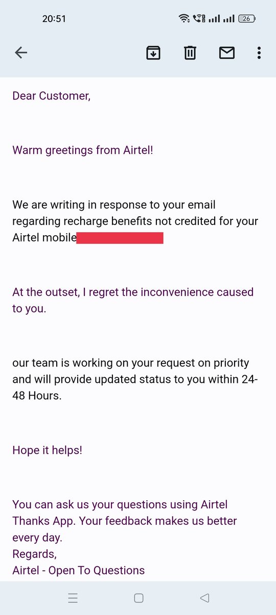 abinash1402's tweet photo. @airtelindia @Airtel_Presence @TRAI @IndianConsumerF @AshwiniVaishnaw @_DigitalIndia joke of every written complaint received. They have been working on priority since the 26th April. Copy paste activity 😆 https://t.co/ix0appcnHL