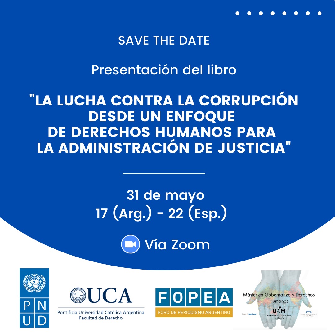 PNUDArgentina's tweet photo. 🗓️ ¡Marcá en tu calendario!

Presentación del libro: “Lucha contra la #corrupción con enfoque de #DerechosHumanos para la administración de #justicia”

👉 Martes 31 de mayo
⏰ 17.00 hs. (hora 🇦🇷)

🔗 Inscríbete en:  https://t.co/2Plvh2yo4X

#UCA @FOPEA @UAM_Madrid https://t.co/ad2ffh92Zp