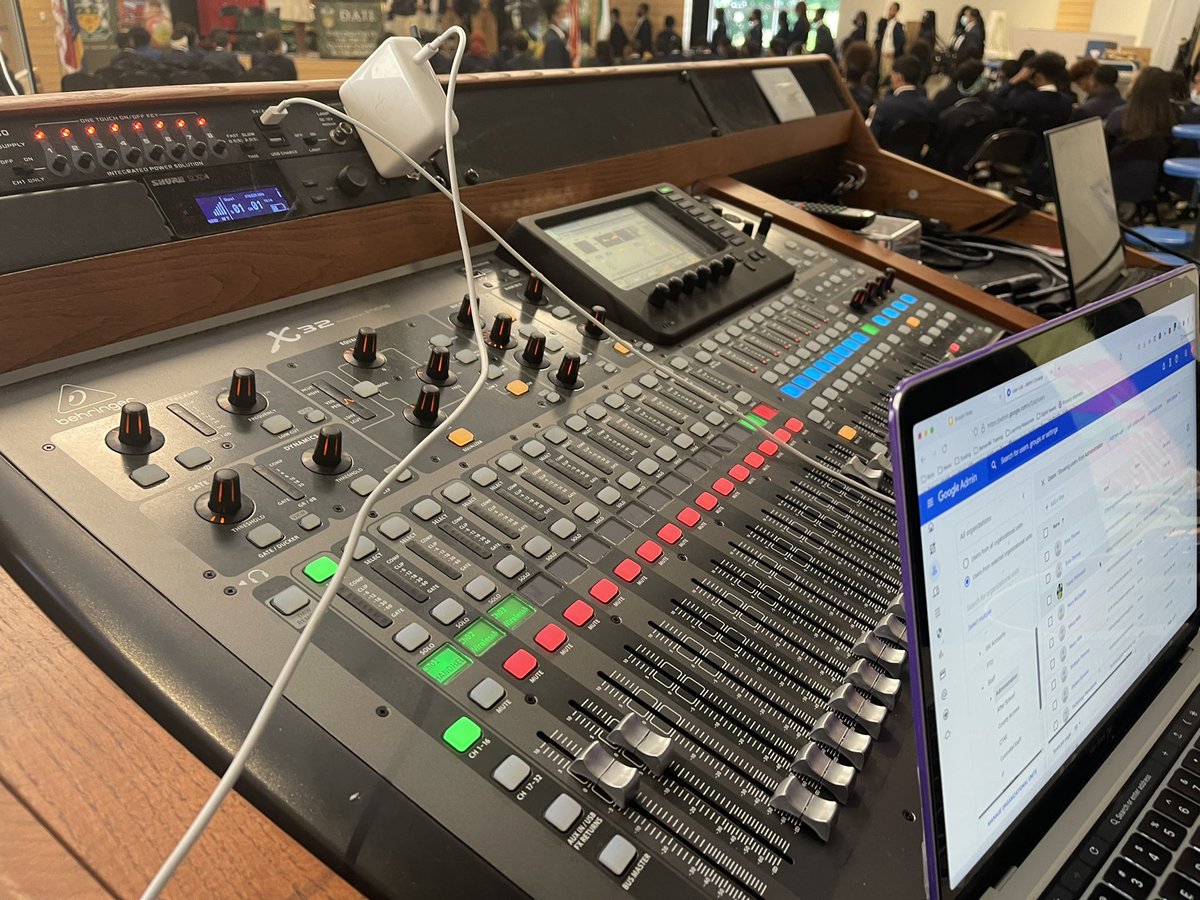 DATETechnology's tweet photo. Our livestream set up for honors day. @mevocamera @Zoom @Apple @Behringer https://t.co/aaImWvJM2U