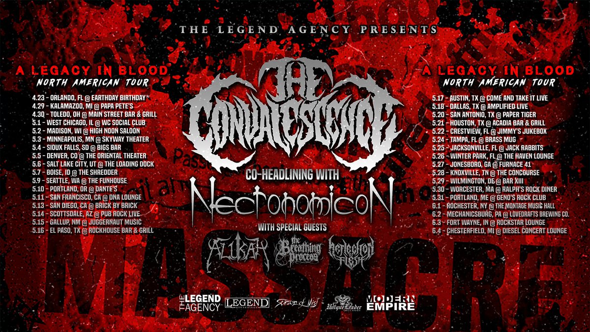 MetalTitans (@metaltitans) on Twitter photo .<a href="/TCONband/">THE CONVALESCENCE</a>
Co-Headlining with: <a href="/NecronomicoN_ca/">Necronomicon</a>
Special Guests: #Alukah #ReflectionofFlesh #Astyanax
Today: 05/10: Portland, OR @ Dante’s Theater
05/11: San Francisco, CA @ DNA Lounge
05/13: San Diego, CA @ Brick by Brick .<a href="/TCONband/">THE CONVALESCENCE</a>
Co-Headlining with: <a href="/NecronomicoN_ca/">Necronomicon</a>
Special Guests: #Alukah #ReflectionofFlesh #Astyanax
Today: 05/10: Portland, OR @ Dante’s Theater
05/11: San Francisco, CA @ DNA Lounge
05/13: San Diego, CA @ Brick by Brick