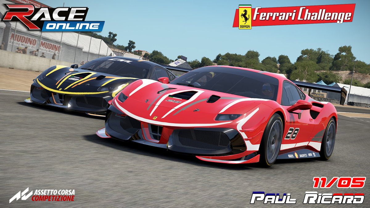 Mañana miercoles 11 primera cita de la Ferrari Challenge! desde el circuito de Paul Ricard volaremos bajito con esta maquina del tiempo, atraves de 2 mangas de 25 mins donde las luchas y la velocidad seran una constante, en directo twitch.tv/mjgs17