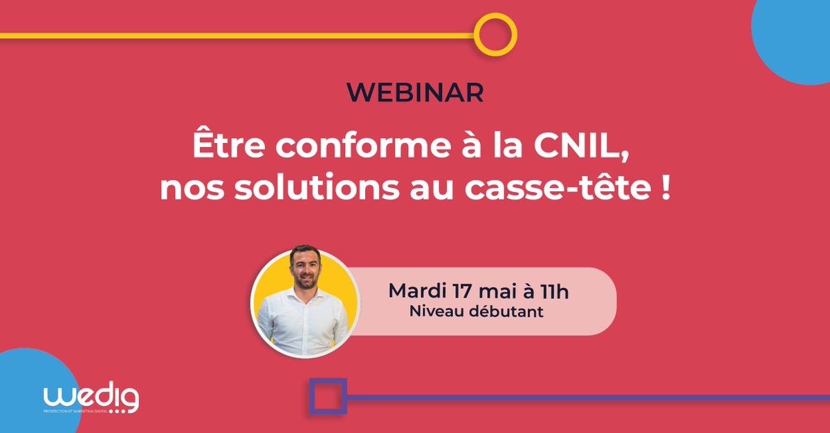 Vous êtes découragé par toutes les obligations liées à la protections des données ? 

Participez à notre prochain #Webinar ! Nous vous donnerons tous les outils nécessaires pour comprendre et répondre aux obligations de la #CNIL. 

Inscrivez-vous ici : us02web.zoom.us/meeting/regist…