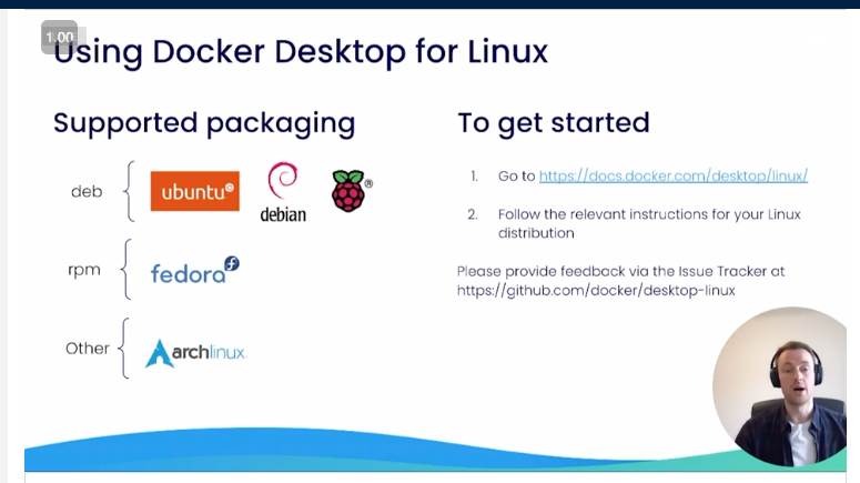 danielbryantuk's tweet photo. For all my Linux people, here's the launch of @Docker Desktop for Linux (DD4L) 🥳

Great overview from @cd_mclellan at #DockerCon https://t.co/prIt6jgwjw