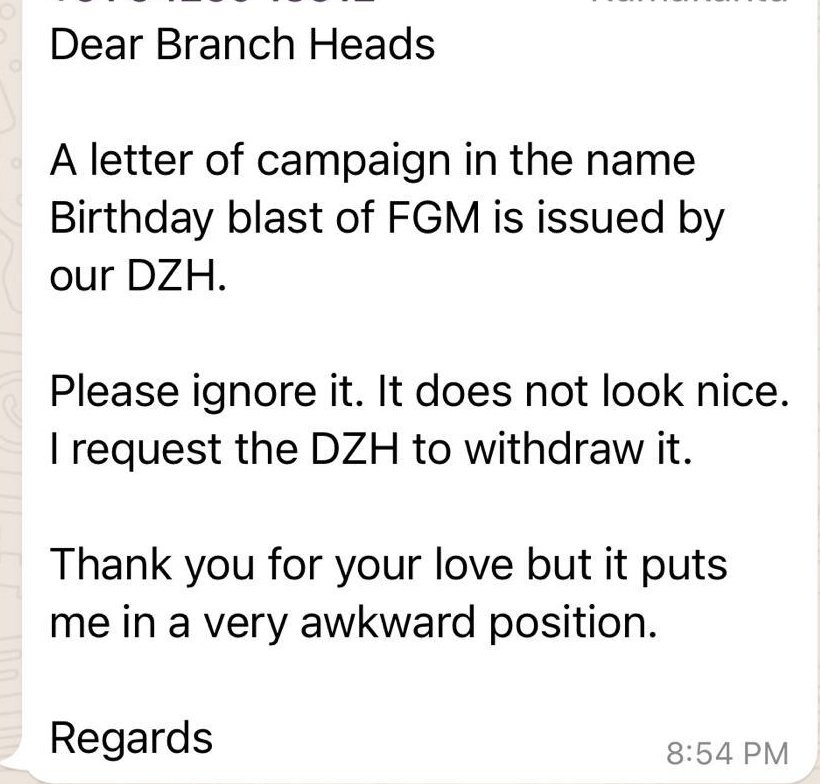 AIUBOSA's tweet photo. We have promptly taken up the matter with the executive who issued the campaign letter.

@UnionBankTweets has a policy on Campaigns and also a Campaign Calender.

The 59 Birthday Blast letter is a result of over enthusiasm and hero worship.

The campaign stands withdrawn. https://t.co/fLvZR4Uyoi