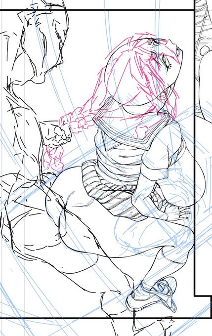 昨日の続き。何とかマシになりそう。構図の産物だけどこのくらいの見た感じの等身や肉付きが一番有ってるかもしれない 